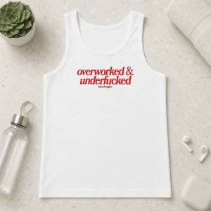 Hot Overworked And Underfcked Spicy Thoughts Text Print Funny Sarcastic Quote Tank Top
