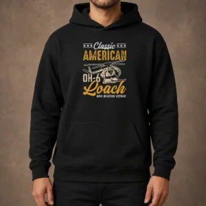 Premium Classic American Hughes OH 6 Cayuse Loach Arm Aviation Action Hoodie