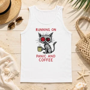 Pretty Running On Panic And Coffee Cat Caffeine Tank Top