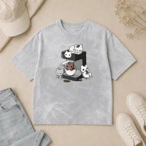 Funny Nice Cat Coffee Machine Washed T-Shirt