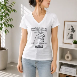 Pretty Someone Has Me Wrapped Around Their Little Finger Grandma V-Neck Shirt