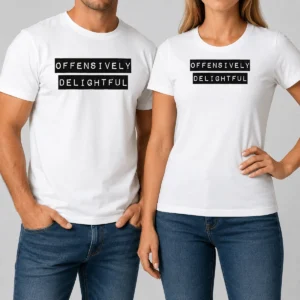 Pretty Offensively Delightful t shirt in classic fit, short sleeve cotton tee with bold graphic print