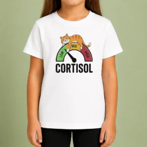 Top Cortisol Cat Lying On Low Mid High Gauge Kids T-Shirt