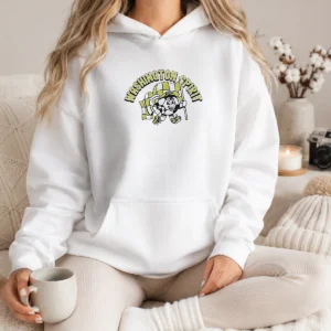 Pretty Washington Spirit Mascot Soccer Ball Character Hoodie in navy blue with front graphic print