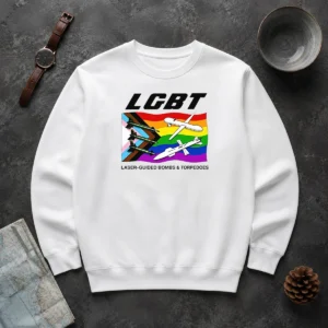 Hot Nice LGBT Laser Guided Bombs And Torpedoes Flag Sweater in a cozy crewneck style with vibrant flag colors