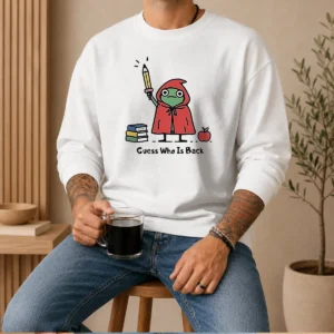 Premium Guess WHO Is Back Frog With Pencil And Books Sweater