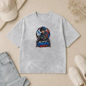 Pretty Official Takas World Anime Characters Streetwear Washed T Shirt featuring vibrant anime graphics on soft washed cotton fabric
