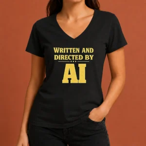 Nice Premium Written And Directed By AI Bold Text V-Neck Shirt