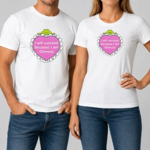 Top I Will Succeed Because I Am Chinese Heart Frog t shirt featuring bold text and heart frog graphic on a comfortable cotton fabric