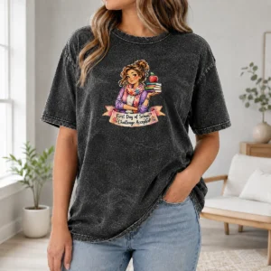 Hot Premium Back To School Funny Teacher Girls Watercolor Graphic Washed T Shirt showing colorful watercolor design on soft washed fabric