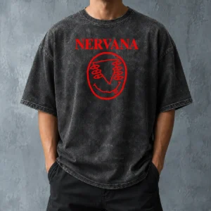 Nice Nervana Eyes And Smiley Face Red Washed T-Shirt