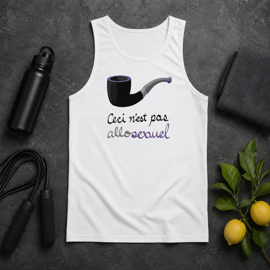Nice Asexual Pride Rene Magritte Ceci N Est Pas Allosexuel Tank Top Nice Asexual Pride Rene Magritte Ceci N Est Pas Allosexuel tank top in black, sleeveless casual wear