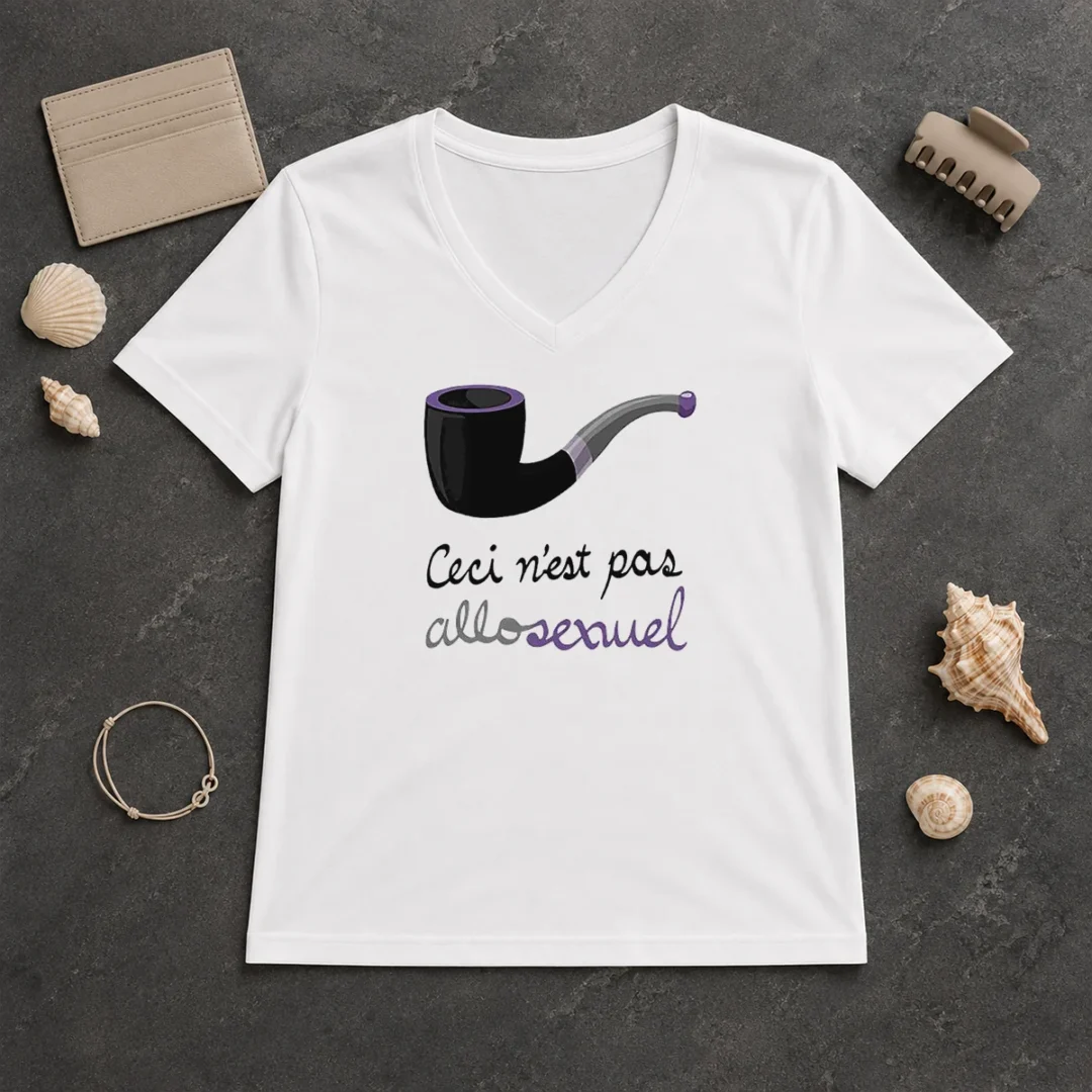 Nice Asexual Pride Rene Magritte Ceci N Est Pas Allosexuel V Neck Shirt Nice Asexual Pride Rene Magritte Ceci N Est Pas Allosexuel V-Neck Shirt