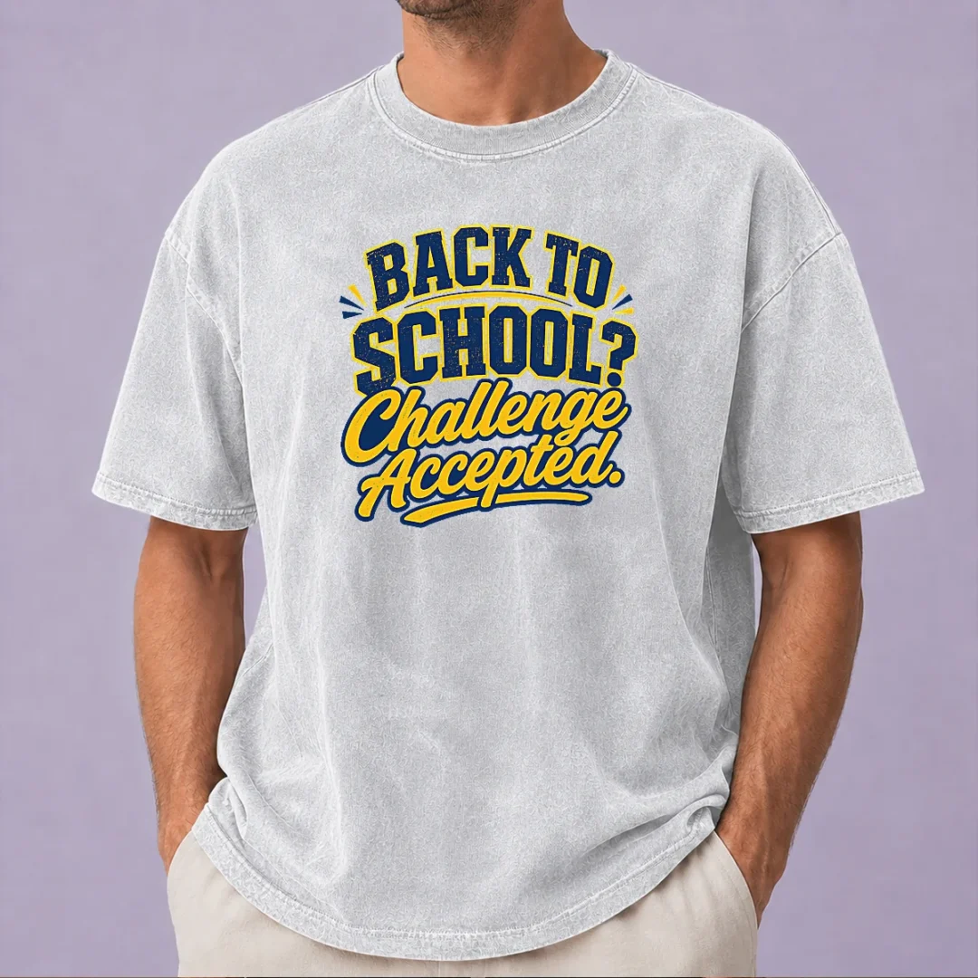 nice-back-to-school-challenge-accepted-vector-washed-t-shirt Nice Back To School Challenge Accepted Vector on a soft washed t shirt in light gray