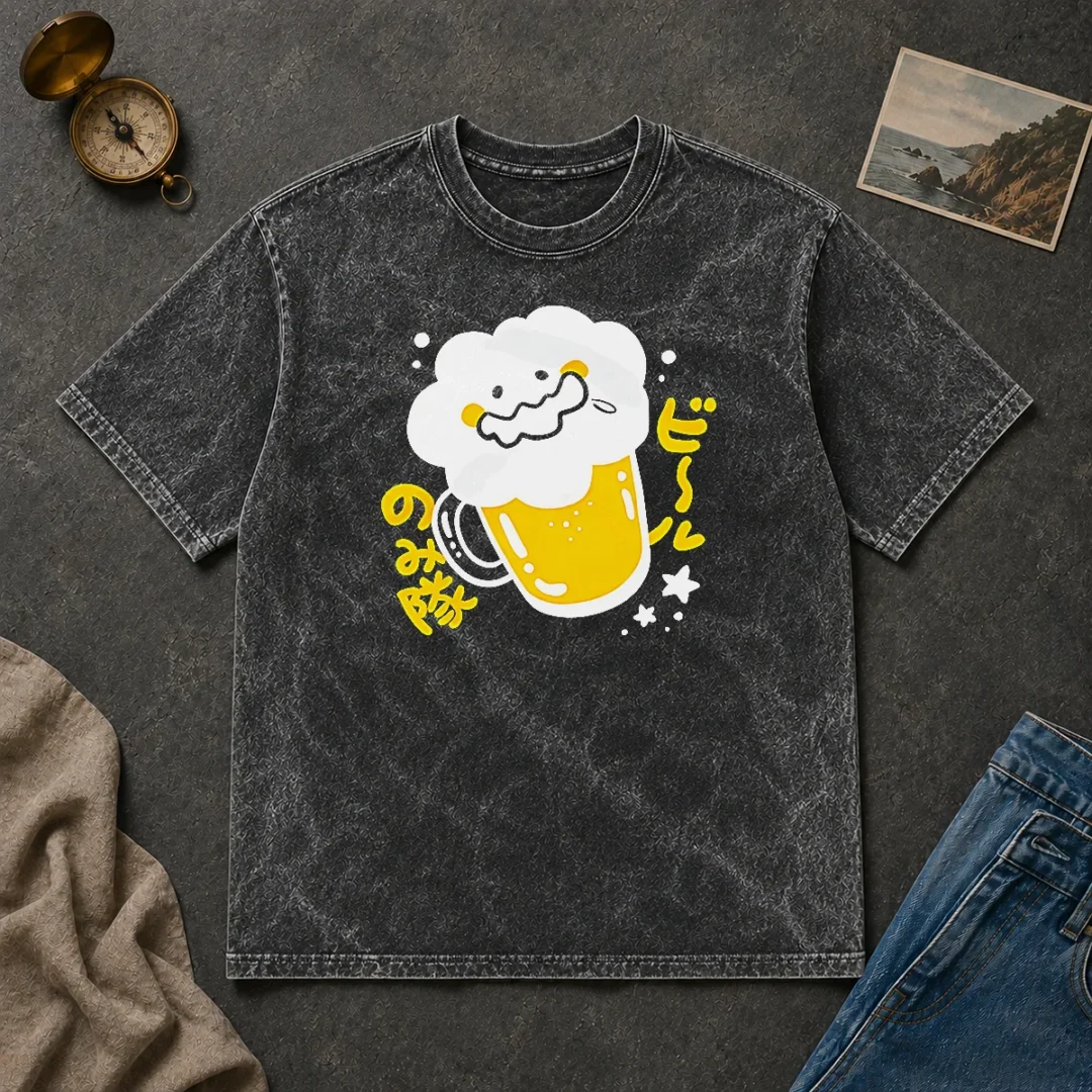 Nice Beer Drinking Squad Beer Character Kawaii Washed T Shirt Nice Beer Drinking Squad Beer Character Kawaii Washed T Shirt showing a soft cotton fabric with vibrant print