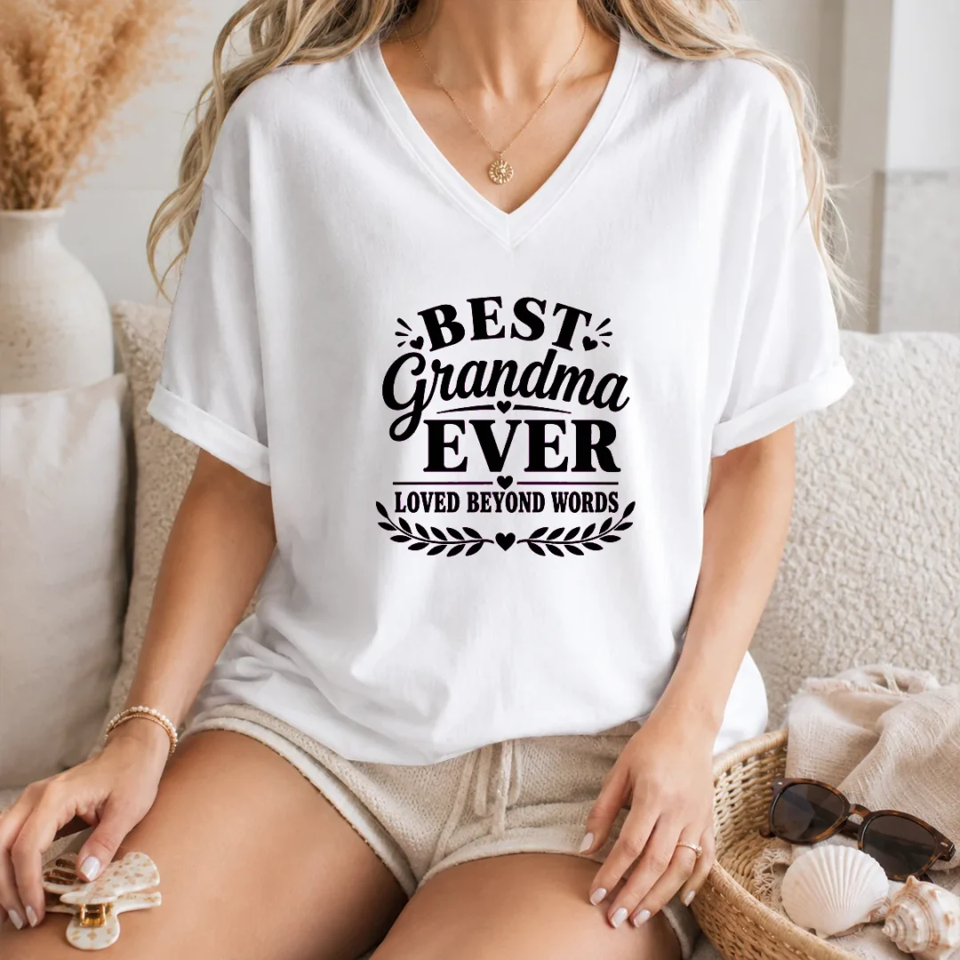 nice-best-grandma-ever-family-celebration-silhouette-v-neck-shirt Nice Best Grandma Ever Family Celebration Silhouette V-Neck Shirt