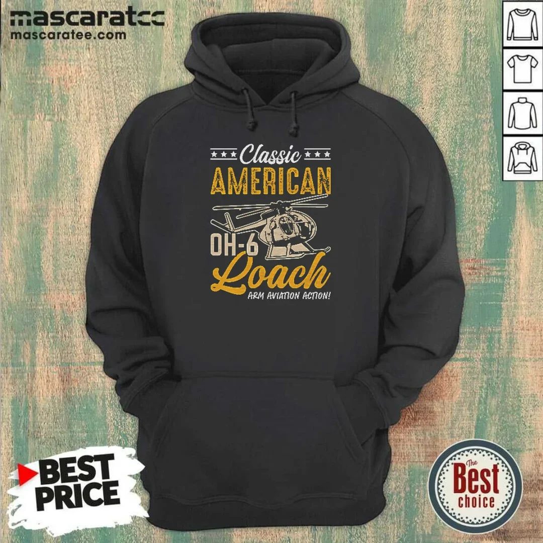 nice-classic-american-hughes-oh-6-cayuse-loach-arm-aviation-action-hoodie-hoodie-optimized Nice Classic American Hughes OH 6 Cayuse Loach Arm Aviation Action Hoodie in dark color with front pocket and hood