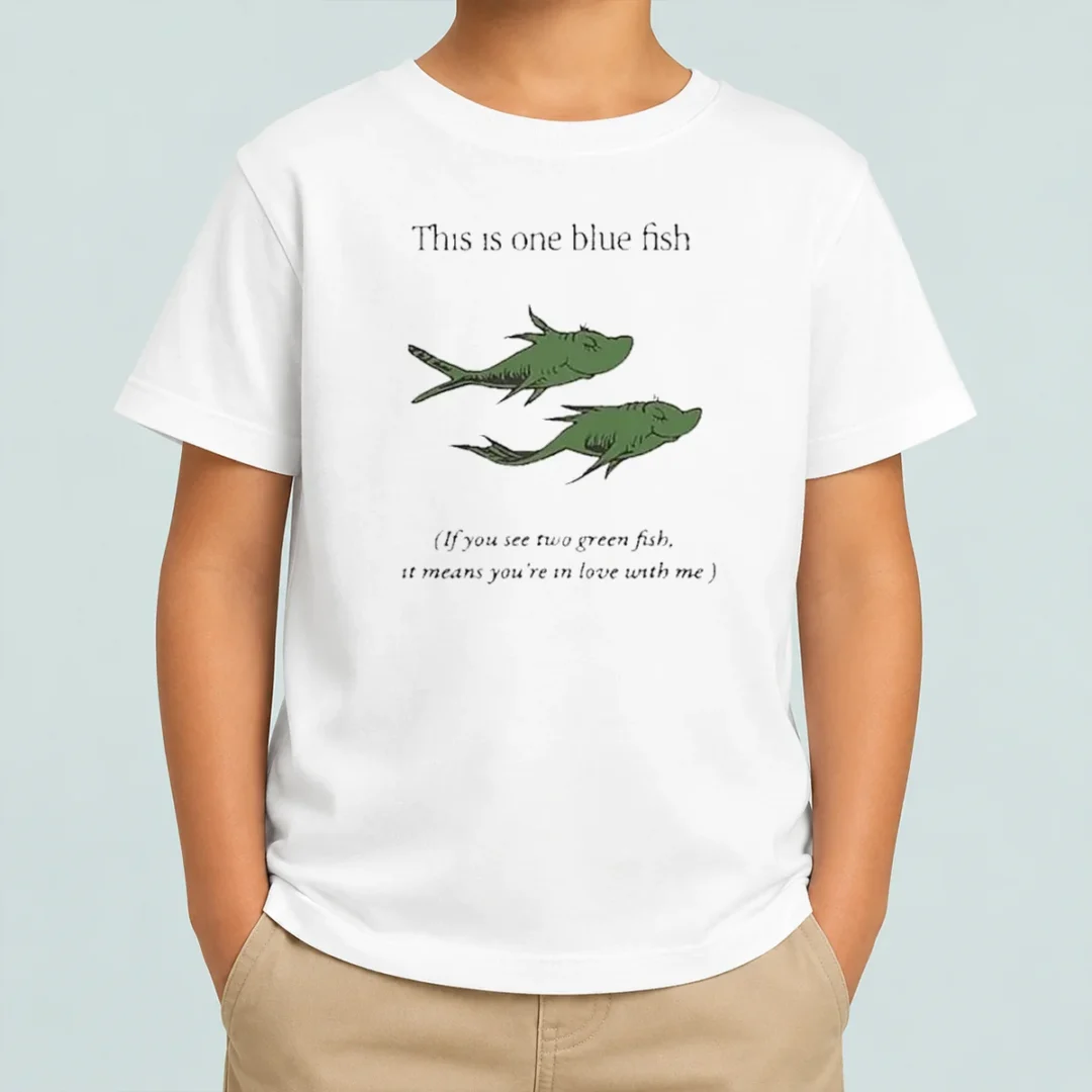 nice-dr-seuss-parody-one-blue-fish-two-green-fish-love-meme-yellow-graphic-kids-t-shirt Nice Dr Seuss Parody One Blue Fish Two Green Fish Love Meme Yellow Graphic Kids T-Shirt