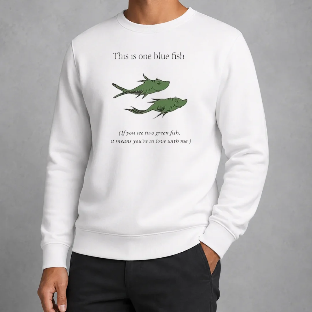 nice-dr-seuss-parody-one-blue-fish-two-green-fish-love-meme-yellow-graphic-sweater Nice Dr Seuss Parody One Blue Fish Two Green Fish Love Meme Yellow Graphic Sweater