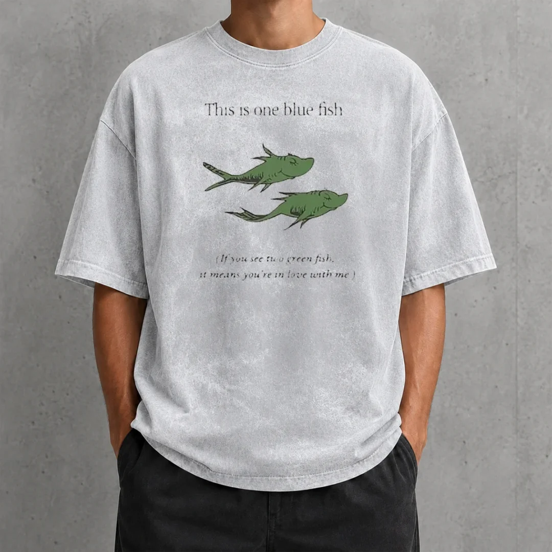 nice-dr-seuss-parody-one-blue-fish-two-green-fish-love-meme-yellow-graphic-washed-t-shirt Nice Dr Seuss Parody One Blue Fish Two Green Fish Love Meme Yellow Graphic Washed T-Shirt