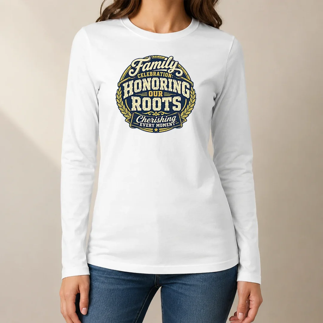 nice-good-family-celebration-gratitude-mascot-badge-long-sleeve-shirt Nice Good Family Celebration Gratitude Mascot Badge long sleeve shirt in white, featuring a family celebration graphic