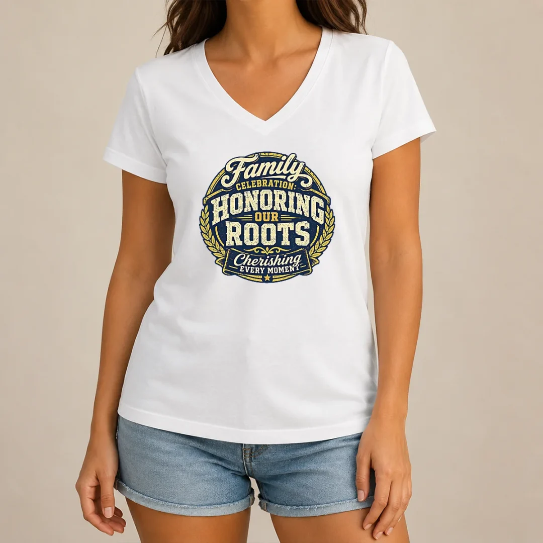 nice-good-family-celebration-gratitude-mascot-badge-v-neck-shirt Nice Good Family Celebration Gratitude Mascot Badge V Neck Shirt in soft fabric with short sleeves and fitted cut