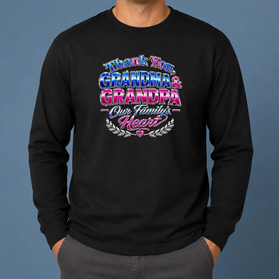 Nice Good Grandparents Day Thank You Tee With Y2K Chrome Long Sleeve Shirt Nice Good Grandparents Day Thank You Tee With Y2K Chrome Long Sleeve Shirt displaying vibrant chrome text on a comfortable long sleeve garment
