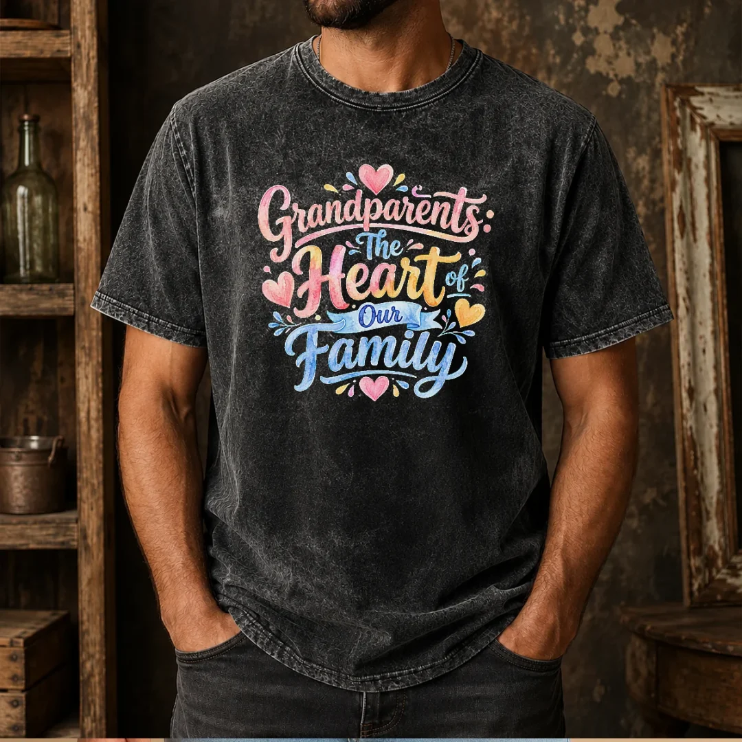nice-grandparents-day-heart-of-our-family-watercolor-washed-t-shirt Nice Grandparents Day Heart Of Our Family Watercolor Washed T-Shirt