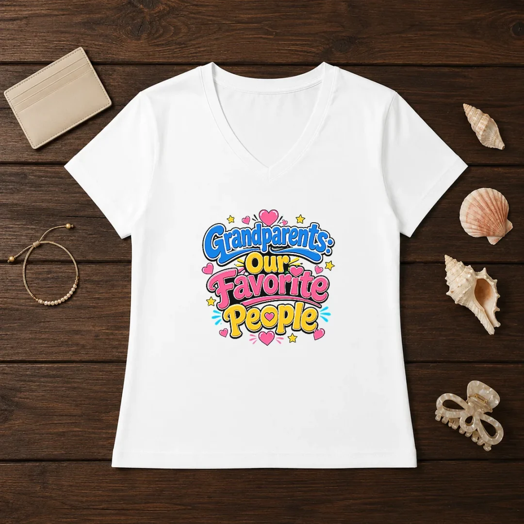 nice-grandparents-day-love-cartoon-v-neck-shirt Nice Grandparents Day Love Cartoon V-Neck Shirt