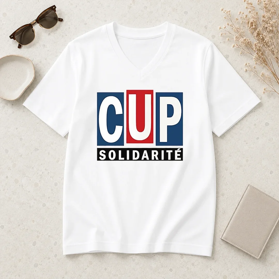nice-happy-cup-solidarity-red-white-blue-logo-v-neck-shirt Nice Happy CUP Solidarity Red White Blue Logo V-Neck Shirt