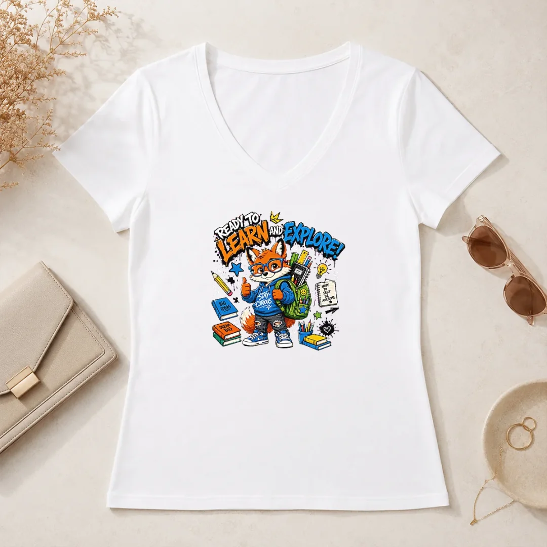 Nice Hot Back To School Fashion Fox V Neck Shirt Nice Hot Back To School Fashion Fox V-Neck Shirt