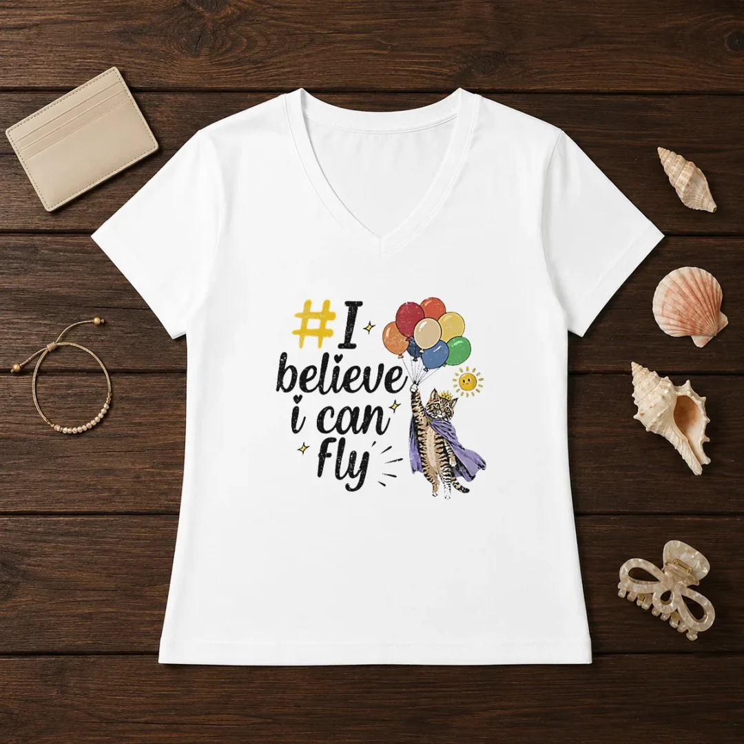nice-i-believe-i-can-fly-cat-balloons-v-neck-shirt Nice I Believe I Can Fly Cat Balloons V-Neck Shirt