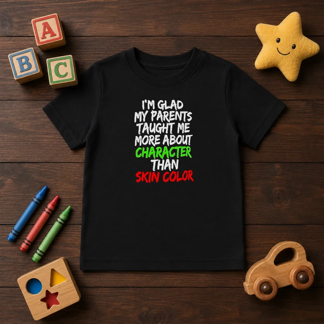 nice-i-m-glad-my-parents-taught-me-more-about-character-than-skin-color-kids-t-shirt Nice I'M Glad My Parents Taught Me More About Character Than Skin Color Kids T-Shirt