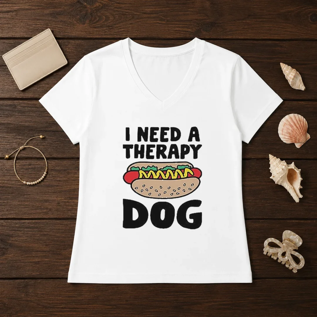 nice-i-need-a-therapy-dog-illustration-v-neck-shirt Nice I Need A Therapy Dog Illustration V-Neck Shirt