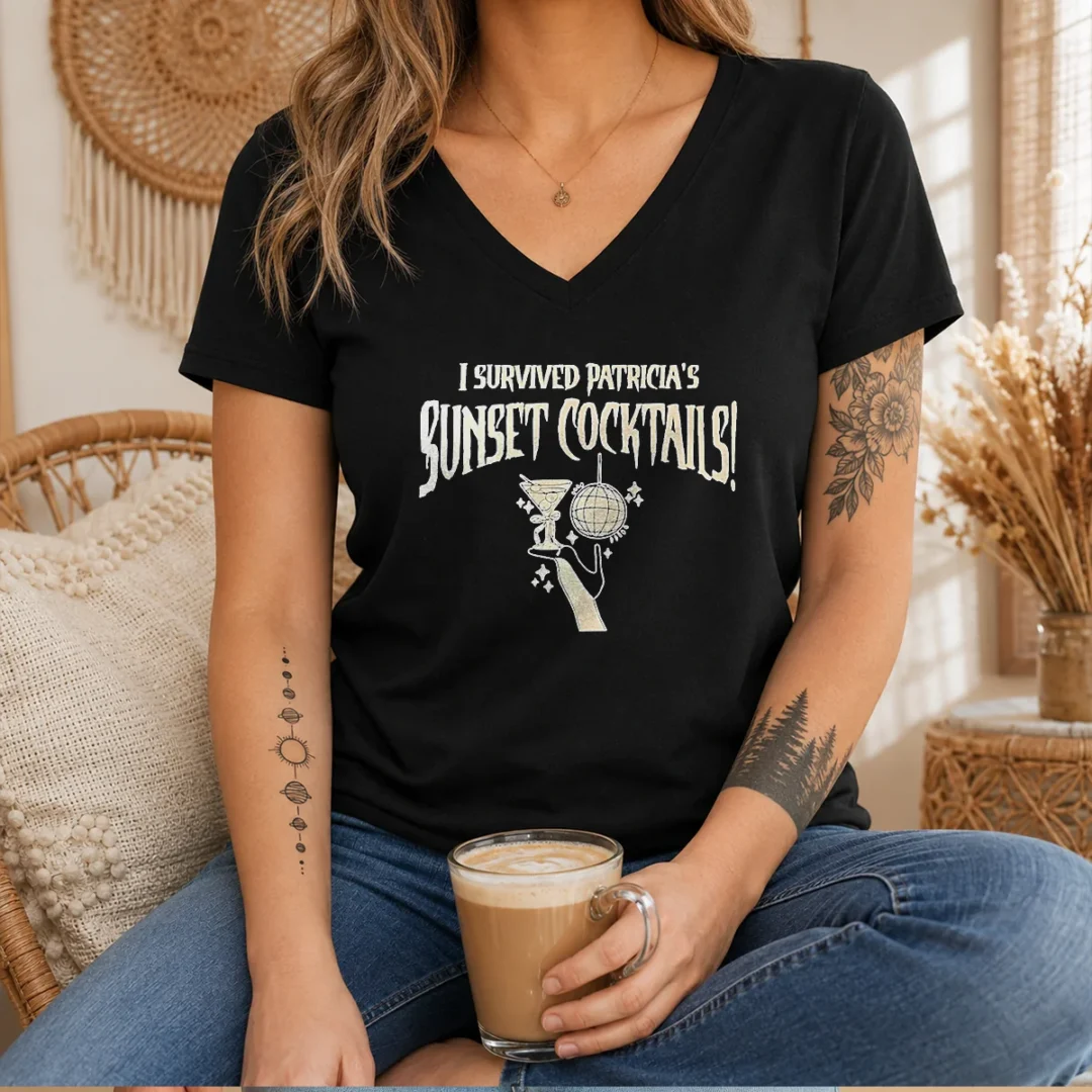 nice-i-survived-patricias-sunset-cocktails-v-neck-shirt Nice I Survived Patricias Sunset Cocktails V Neck Shirt in soft cotton fabric, perfect casual wear