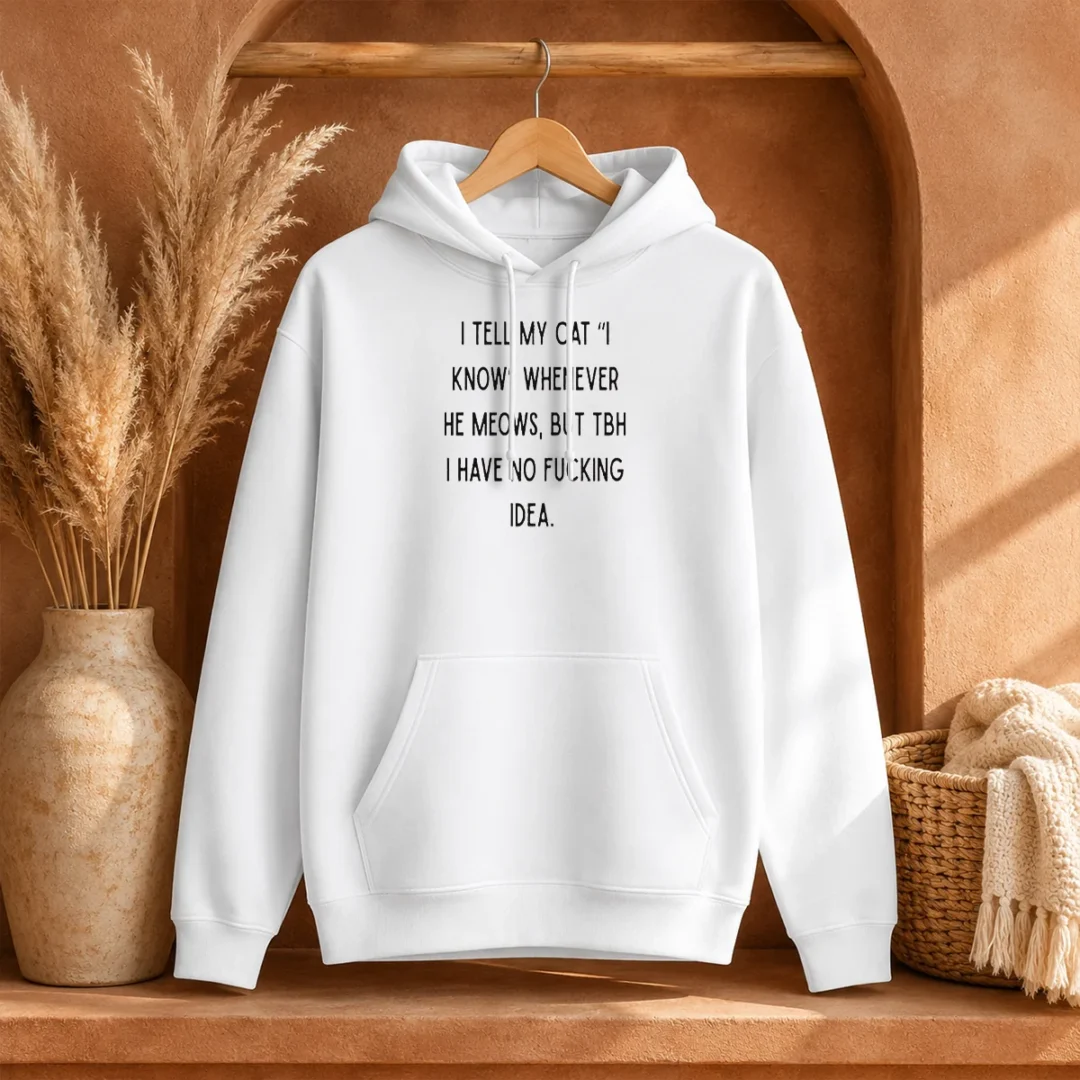 nice-i-tell-my-cat-i-know-whenever-he-meows-hoodie Nice I Tell My Cat I Know Whenever He Meows Hoodie in black with front pocket and drawstring hood