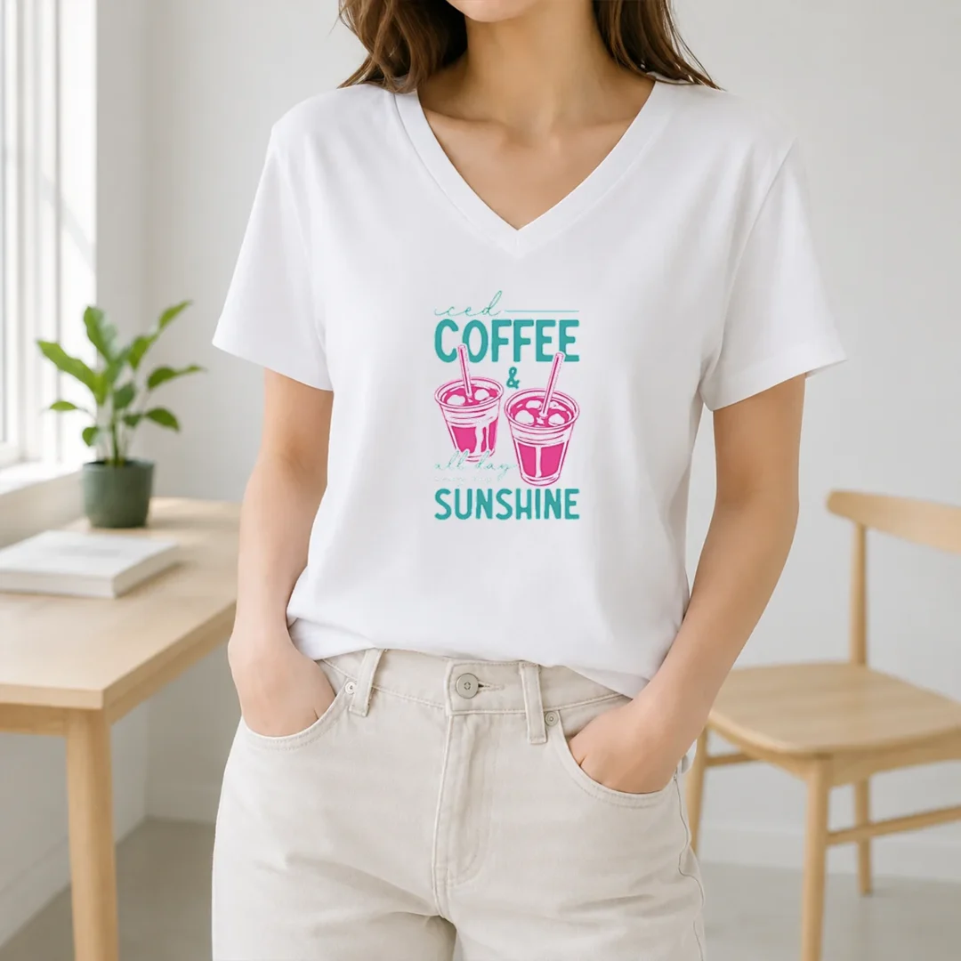 Nice Iced Coffee All Day Sunshine Summer Beach V Neck Shirt Nice Iced Coffee All Day Sunshine Summer Beach V-Neck Shirt