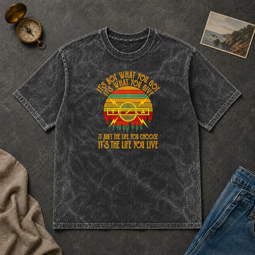 Nice It'S Not What You Got Its What You Give Tesla Washed T Shirt Nice It'S Not What You Got Its What You Give Tesla washed t shirt in soft fabric with faded color effect
