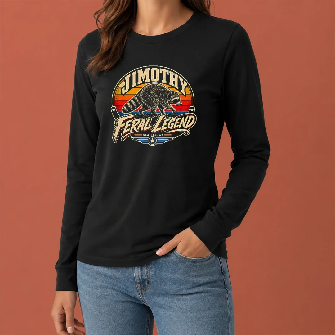 nice-jimothy-raccoon-seattle-feral-legend-long-sleeve-1 Nice Jimothy Raccoon Seattle Feral Legend Long Sleeve shirt in dark color with graphic print
