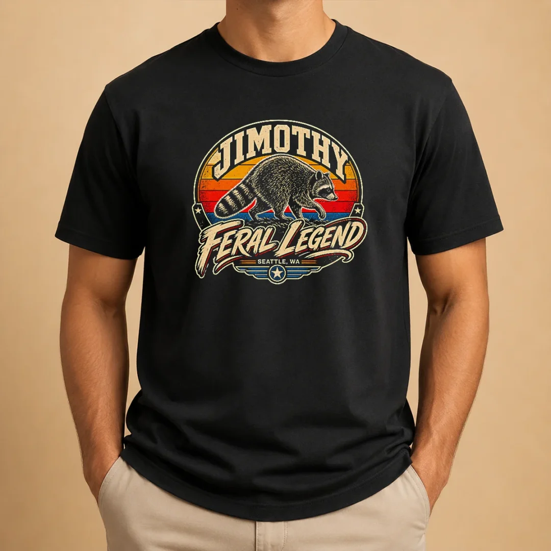 nice-jimothy-raccoon-seattle-feral-legend-t-shirt-2 Nice Jimothy Raccoon Seattle Feral Legend t shirt in black, crew neck short sleeve cotton tee