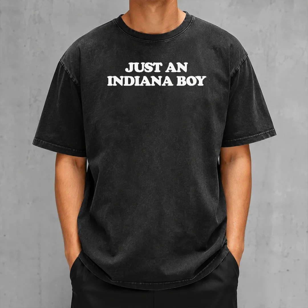 nice-just-an-indiana-boy-hoosier-midwest-home-state-washed-t-shirt Nice Just An Indiana Boy Hoosier Midwest Home State washed t shirt in faded black cotton fabric