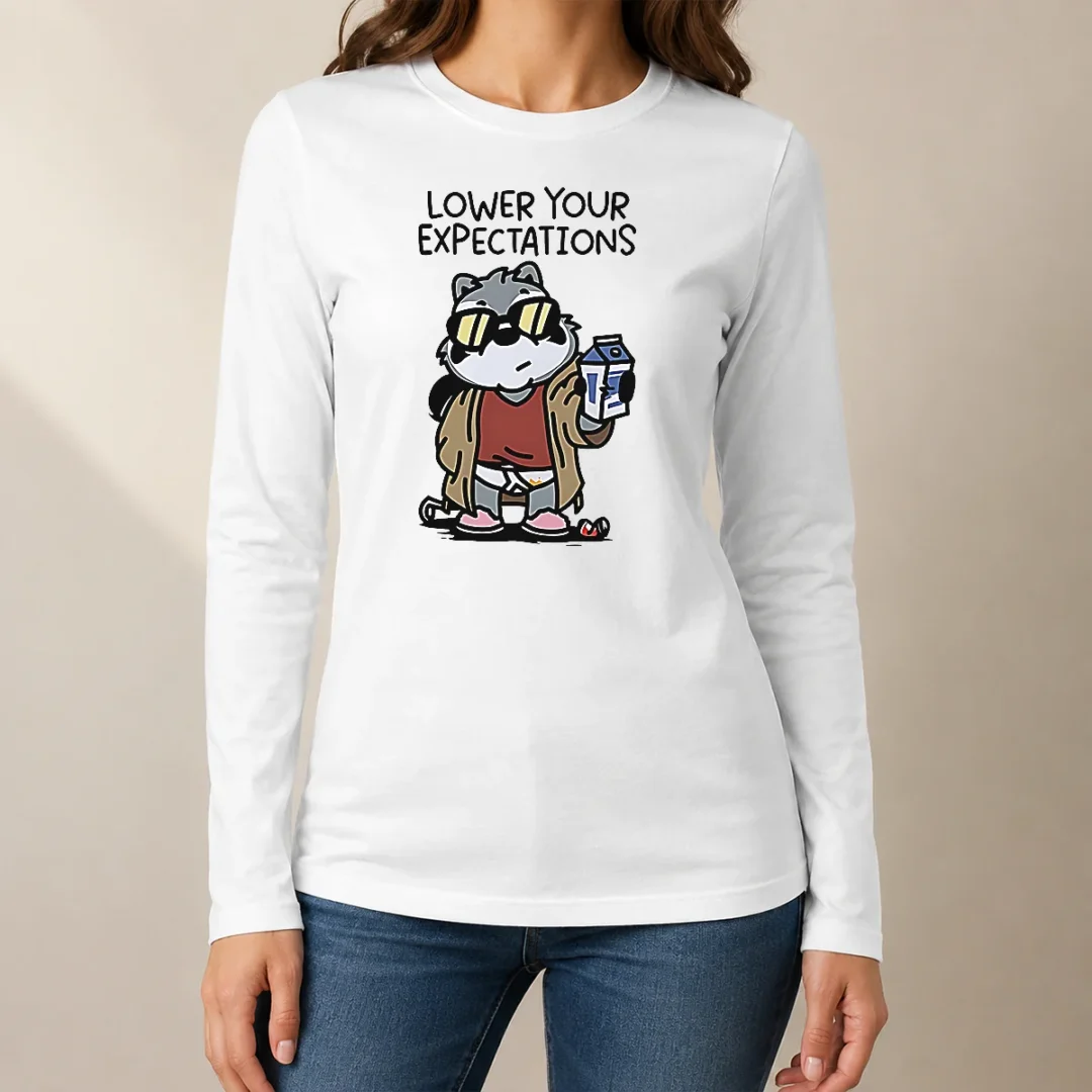 nice-lower-your-expectations-raccoon-cartoon-long-sleeve-shirt Nice Lower Your Expectations Raccoon Cartoon Long Sleeve Shirt