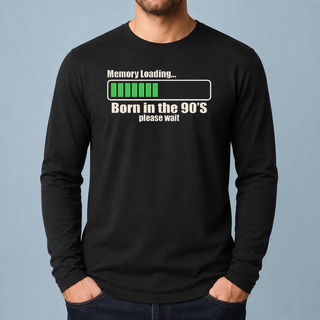 nice-memory-loading-geek-long-sleeve-shirt Nice Memory Loading Geek Long Sleeve Shirt in black with white loading bar graphic on front