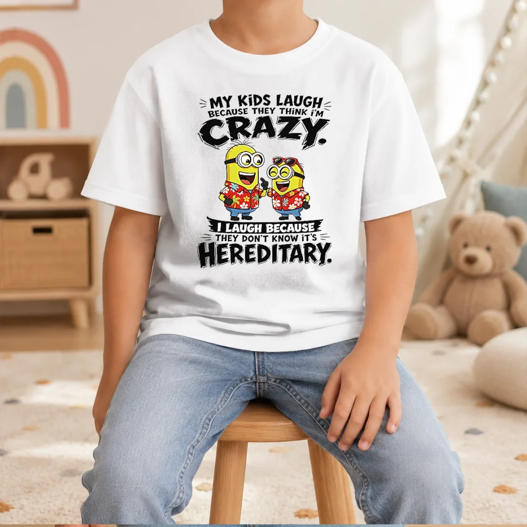 nice-minion-my-kids-laugh-because-they-think-im-crazy-i-laugh-because-they-dont-know-its-heredi-kids-t-shirt Nice Minion My Kids Laugh Because They Think Im Crazy I Laugh Because They Dont Know Its Heredi Kids T-Shirt
