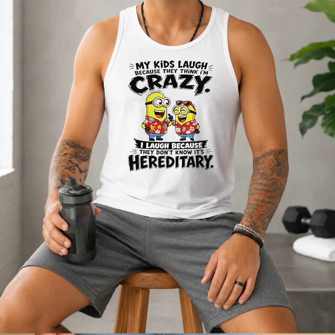 nice-minion-my-kids-laugh-because-they-think-im-crazy-i-laugh-because-they-dont-know-its-heredi-tank-top Nice Minion My Kids Laugh Because They Think Im Crazy I Laugh Because They Dont Know Its Heredi Tank Top