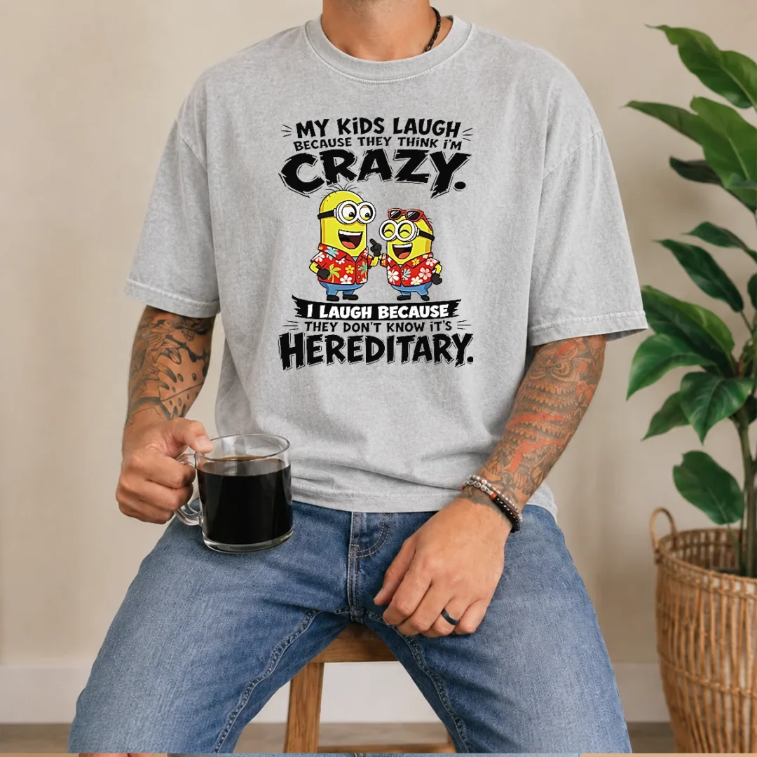 nice-minion-my-kids-laugh-because-they-think-im-crazy-i-laugh-because-they-dont-know-its-heredi-washed-t-shirt Nice Minion My Kids Laugh Because They Think Im Crazy I Laugh Because They Dont Know Its Heredi Washed T-Shirt