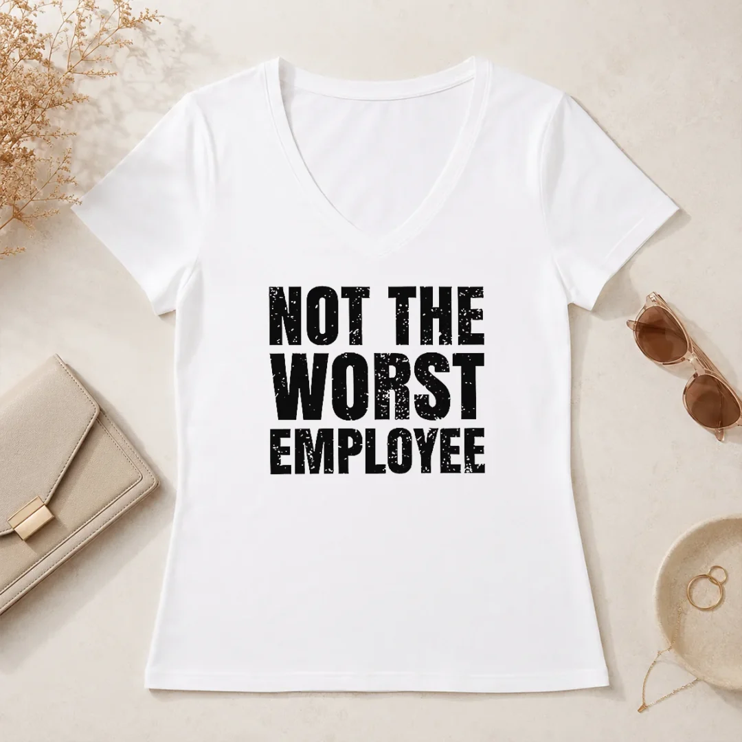 Nice Official Not The Worst Employee Geek V Neck Shirt Nice Official Not The Worst Employee Geek V Neck Shirt in black with bold white text on front