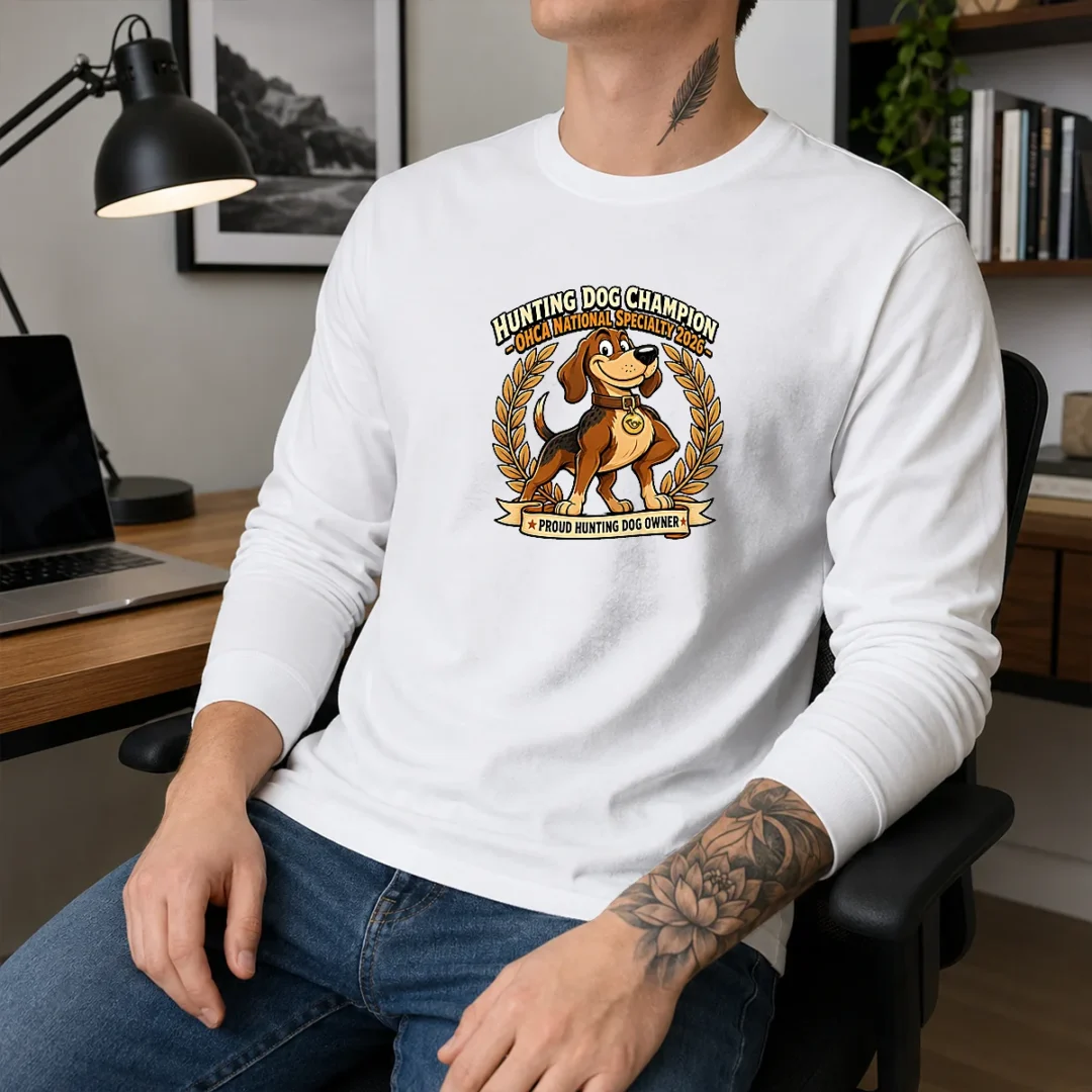 nice-ohca-national-specialty-hunting-dog-pride-cartoon-long-sleeve-shirt Nice OHCA National Specialty Hunting Dog Pride Cartoon Long Sleeve Shirt featuring a colorful hunting dog graphic on a comfortable long sleeve garment