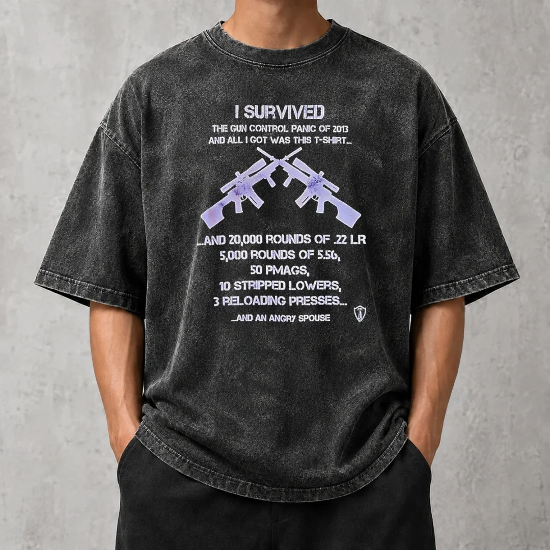 nice-original-i-survived-the-gun-control-panic-of-2013-washed-t-shirt Nice Original I Survived The Gun Control Panic Of 2013 Washed T Shirt in soft cotton with vintage wash effect