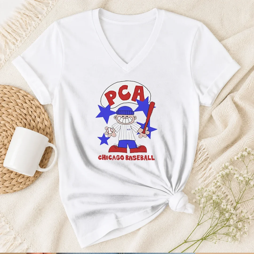 nice-original-pca-chicago-baseball-character-shirt-with-pinstripe-uniform-and-baseball-bat-v-neck-shirt Nice Original PCA Chicago Baseball Character Shirt With Pinstripe Uniform And Baseball Bat V Neck Shirt in white cotton fabric